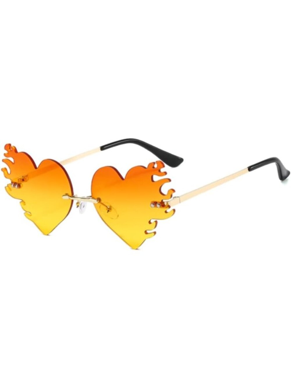 Women's Orange Trendy Rimless Melting Heart Fire Flame Novelty Sunglasses